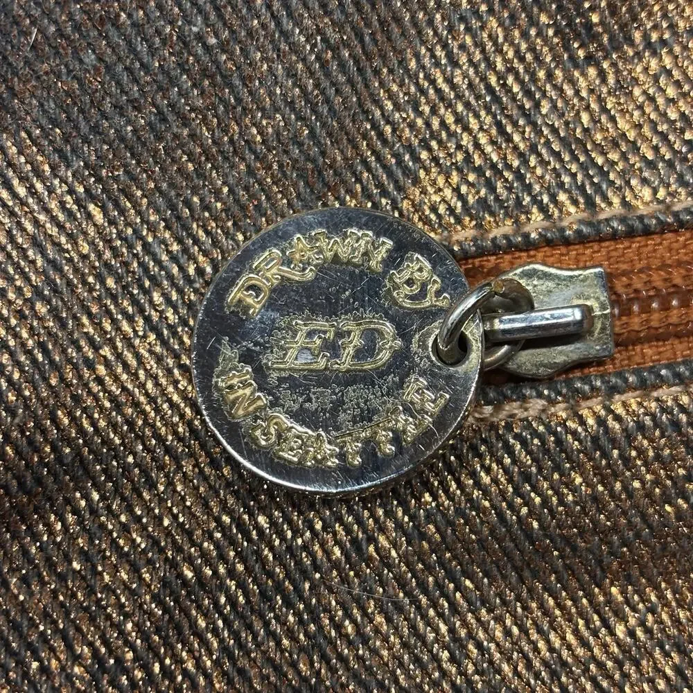 Vintage Y2K Ed Hardy Loves Kills Slowly Skull Roses Large Boho Purse Bag Bronze - Picture 7 of 9